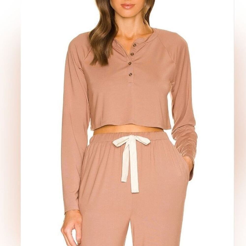 Nwt Privacy Please Lounge Camille Crop Long sleeve Top in Tan size M